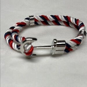 Nautical Rope Bracelet Red White Blue | Anchor Clasp | Coastal Beach Style